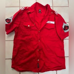Cavi red yellow stripes military gold buttons embroiderer shirt